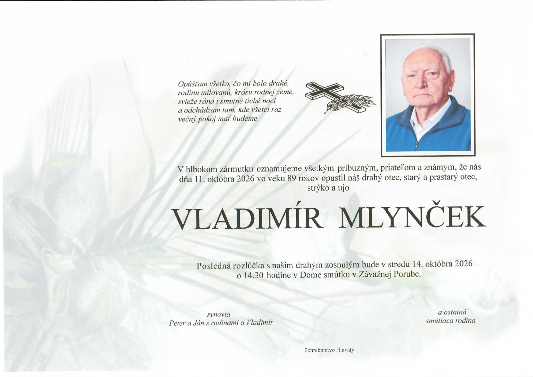 Navždy nás opustil Vladimír Mlynček
